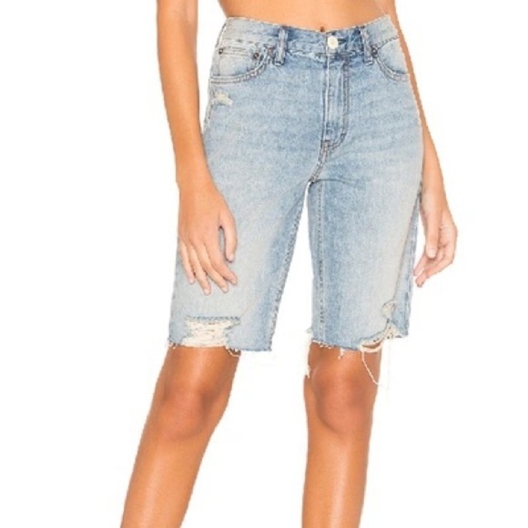 FREE PEOPLE Caroline Distressed Denim Bermuda Shorts - Picture 1 of 6